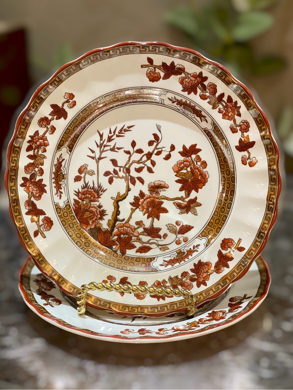 Spode Set 2 Indian Tree Vintage Bread & Butter Dessert Plates Red Gold England